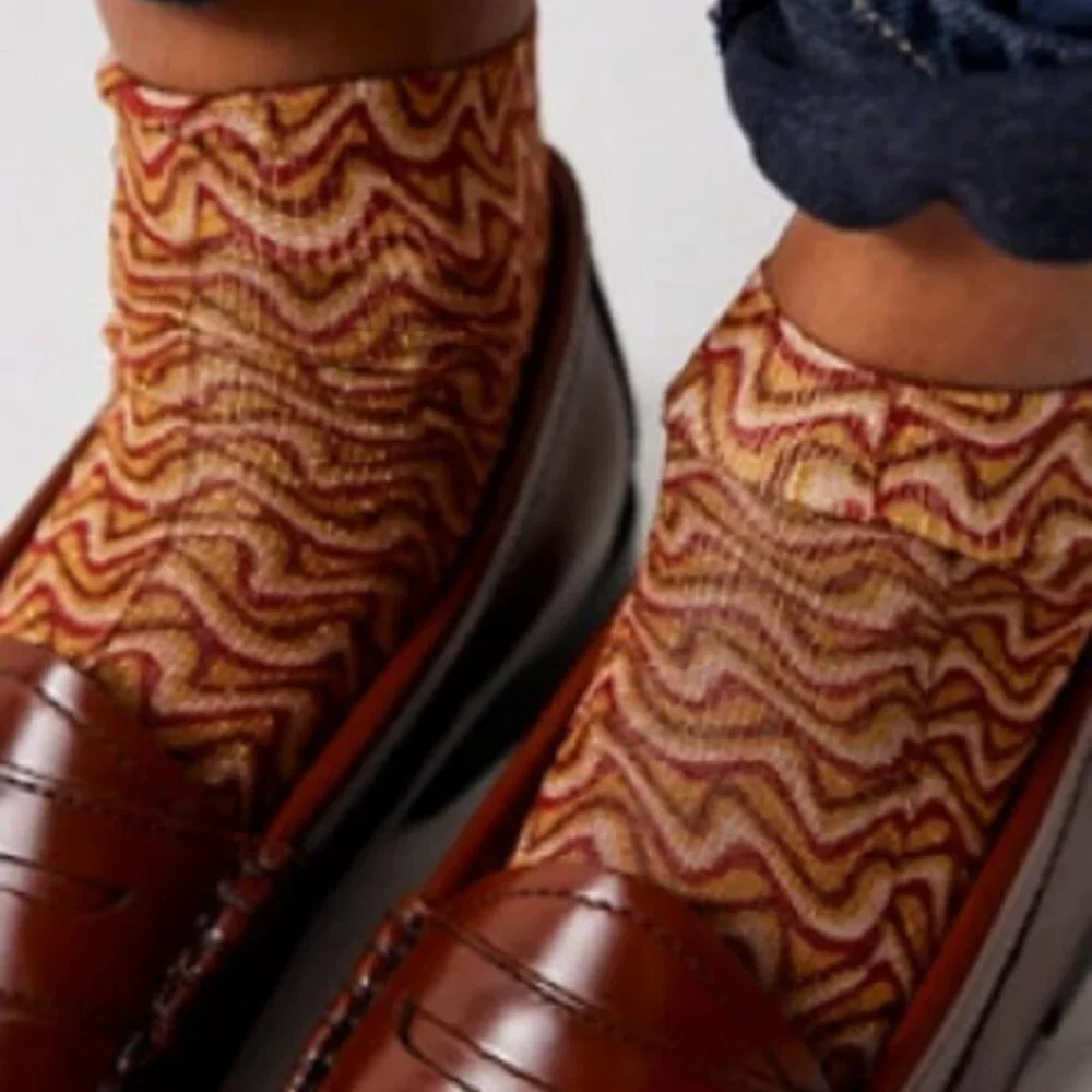 Free People Disco Swirl Shimmer Socks in Mustard / Gold